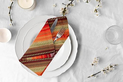 ACCENTHOME 100% Cotton Salsa Stripe Napkin Set of 6 18x18 inch Red/Rust Multicolour Dinner Napkins - Washable Soft Premium Hotel Quality Reusable Perfect Table Linen for Family Dinners Weddings | 100% Cotton Napkins, Adds A Finishing Touch, Economy Pack,