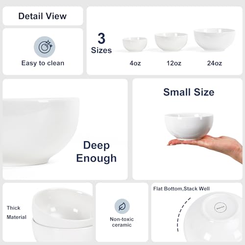 Selamica Ceramic Ice Cream Bowls, 12 oz Small Bowls Set of 6, 4.7 Inch Ceramic Bowls for Dessert, Snack, Fruit, Microwave Dishwasher Safe, White - color: White, size: 12 Oz