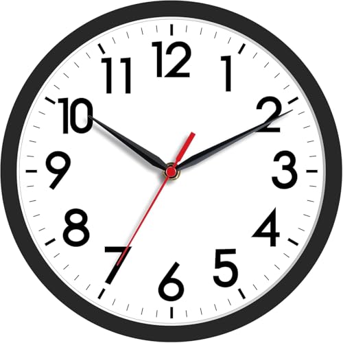 AKCISOT 8 Inch Wall Clock, Silent Battery Operated Analog Clock, Black | Small Size | Bedroom | Office | Kitchen | Bathroom | Classroom | Modern | Easy to Read - color: A_black, size: 8 Inch
