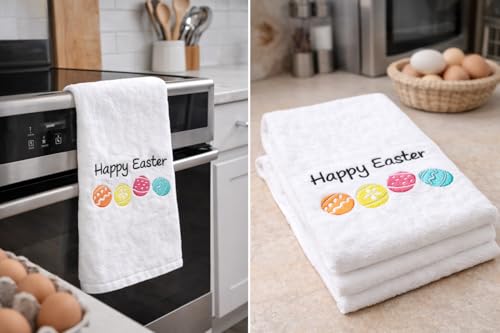Embroidered Happy Easter Terry Velour Fingertip Towel Set - Quick-Drying, Highly Absorbent, Ultra-Soft, 11 x 18 inches, 3-Pack for Kitchen and Bathroom, Ideal for Gifts and Travel (3, Happy Easter 2) - color: Happy Easter 2