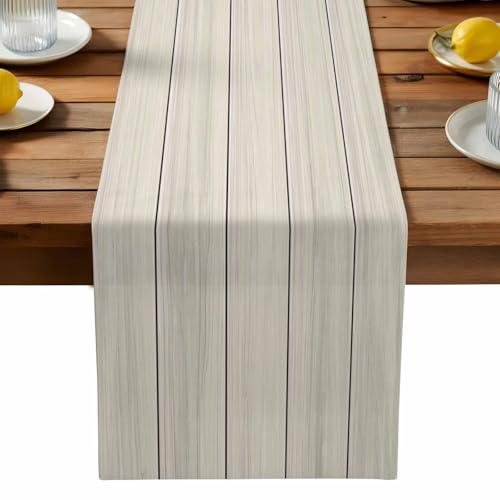 Vandarllin Table Runners Small 13X36 Inches Ivory White,Cotton Linen Farmhouse Retro Rustic Barn Wood Texture Tablecloths Non-Slip Party Table Decorations for Kitchen,Home,Dining,Outdoor, - color: Ivory White, size: Small 13x36
