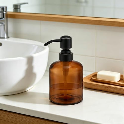 Clear Glass Soap Dispenser, 11 Oz Boston Round Bottle Dispenser with Stainless Steel Pump, Refillable Kitchen & Bathroom Countertop Dish Soap Dispenser, Oil Rubbed Bronze - color: Oil Rubbed Bronze