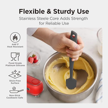 Kitchen Mama WaltzGrip Platinum Silicone Jar & Can Spatula Set, Metal Gray | Heat-Resistant, Dishwasher Safe, Ergonomic Grip, Perfect for Mixing and Scraping, Nonstick Cookware - color: Metal Gray