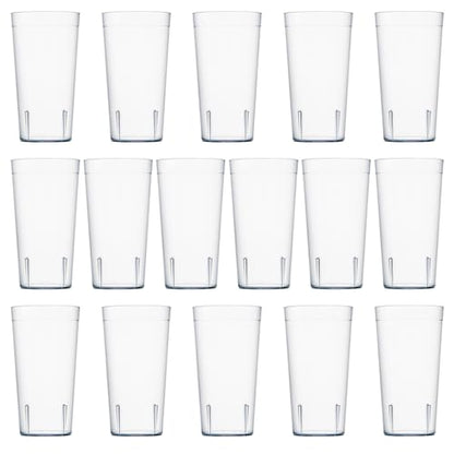 US Acrylic Cafe Plastic Reusable Tumblers (Set of 16) 20-ounce Water Cups in Clear | Value Set of Restaurant Style Drinking Glasses, Stackable, BPA-free, Made in the USA | Top-rack Dishwasher Safe - color: Clear, size: 20 ounces