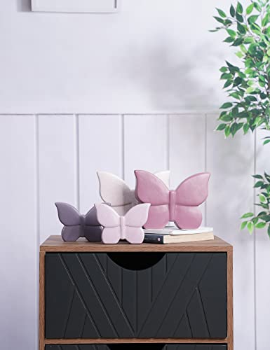 Butterfly Statue Decor Animal Figurine Modern Home Decor 6.7 Inch | Purple Ceramic Minimalist Sculpture Handicraft Gift Table Centerpiece Art for Living Room Bedroom Office