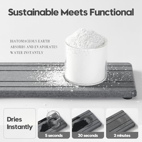 2PCS Diatomite Quick Stone Drying Tray Mat For Bathroom & Kitchen Counter, Instant Dry Water Absorbent Drink Bar Coaster,Vanity Sink Caddy Organizer,Dish Soap Sponge Holder, Dark Gray,9"x3.5" - color: 2pack-9"x 3.5" - Dark Gray