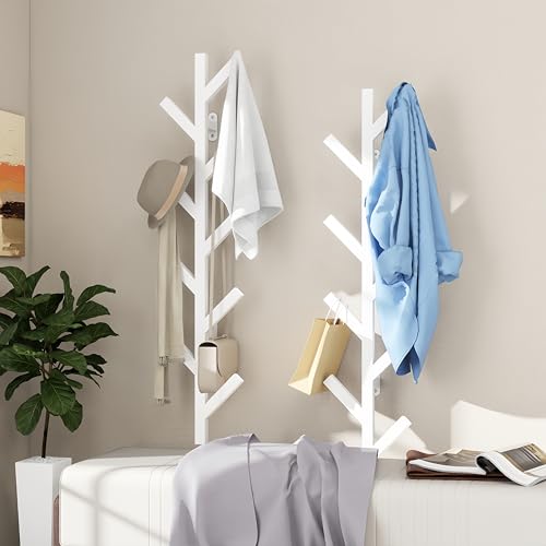 Prywot Vertical Hat Rack, Metal Coat Rack Wall Mounted, White, 37.8" | 9 Hooks, Space-saving wall-mounted design, for Hats, Jackets, Coats, and Bags - Suitable for Entryways and Bedrooms - color: White