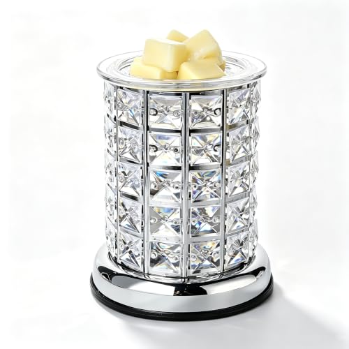 TTJ Crystal Wax Melt Warmer Lamp, Electric Candle Warmer with Rose Gold Base, Decorative Fragrance Oil Burner for Home Bedroom Living Room Office, Flameless Aromatherapy Wax Warmer Night Light Silver - color: Silver