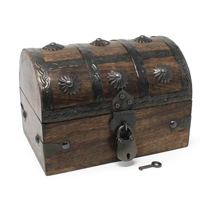 Keepsake Wooden Treasure Chest with Antique Jewelry Lock and Key - Velvet Lined Interior (Medium 6.5 x 4.5 x 4.5) – Decorative Box, Pirate Wooden Chest, Wood Box with Lid - size: Medium 6.5 x 4.5 x 4.5"