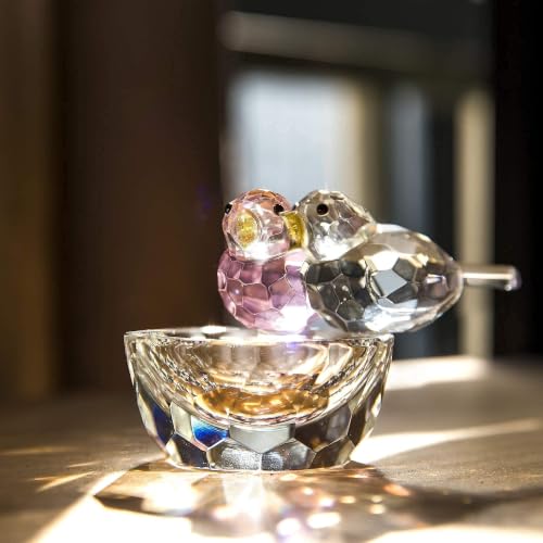 3.3'' Crystal Bird Figurine Collectible Art Glass Animal Gifts for Women | K9 Crystal,Bird Decor For Home,Glass Paperweight,Christmas Anniversary Wedding Party Decoration,Jewelry Organizer,Ring Holder - style: Double Birds