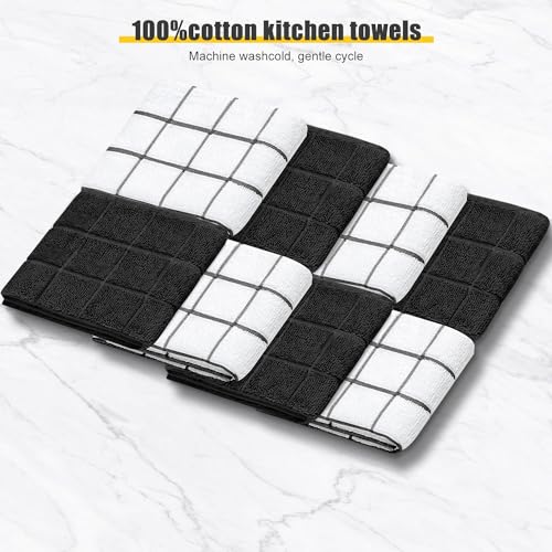 Oven Mitts Kitchen Towels Dishcloths with Pot Holders Sets 12PCS, Dish Towels Sets, Oven Gloves Pot Pads Heat Resistant 500 Degrees with Non-Slip Silicone Surface for Cooking Baking Grilling Black - color: Black