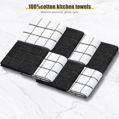 Oven Mitts Kitchen Towels Dishcloths with Pot Holders Sets 12PCS, Dish Towels Sets, Oven Gloves Pot Pads Heat Resistant 500 Degrees with Non-Slip Silicone Surface for Cooking Baking Grilling Black - color: Black
