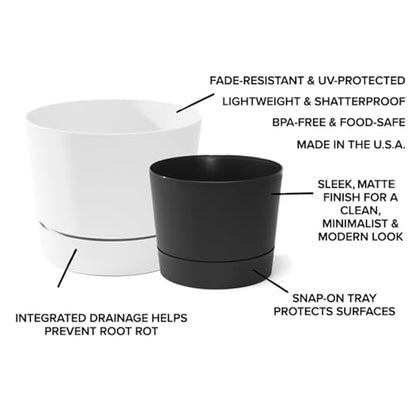 Root & Vessel Majestic Mid-Century Modern Low Profile Cylinder Pot, Matte Black, 10.5" - color: Matte Black, size: 10.5-Inch