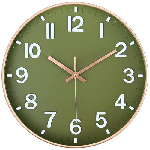 AIRUIFU Wall Clock,8 Inch Silent Non Ticking Wall Clocks Battery Operated -Analog Clock for Office, Home, Kitchen, Bedroom, Living Room Decorative(Olive Green) - color: Olive Green