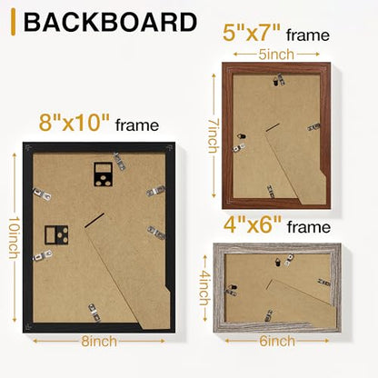 Vittanly 12 Pack Gallery Wall Frame Set, Black, Walnut Brown, Dark Grey | Gallery Wall Frame Set: 4pcs 8x10, 4pcs 5x7 & 4pcs 4x6 Photos for Wall & Table, Picture Frames made of Engineered Wood - color: Black & Walnut Brown & Dark Grey