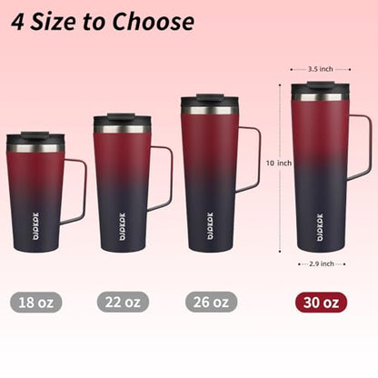 BJPKPK 30oz Insulated Tumbler with Handle, Lid & Straw, Stainless Steel | Double Wall Vacuum Insulated Coffee Travel Mug - Keeps Cold & Hot, BPA Free, Cupholder Fit for Office, Gym & Travel - color: Charming Red, size: 30 Ounces