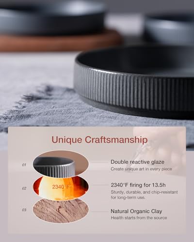 famiware Star 7.5" Pasta Bowls Set of 6, Plate Bowls, Matte Dark Charcoal | Double Reactive Glaze, Microwave & Dishwasher Safe, Lead-free and Cadmium-free, Stoneware Scratch Resistant, Kitchen Bowls - color: Dark Charcoal - Full Glaze Matte, size: 6 pcs