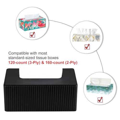 PU Leather Tissue Box Cover Rectangular Tissue Box Holder with Magnetic Bottom, Napkin & Facial Tissue Holder Dispenser for Home, Office for Standard 120-count/160-count (2-Ply) Black Stripe - color: Black Stripe