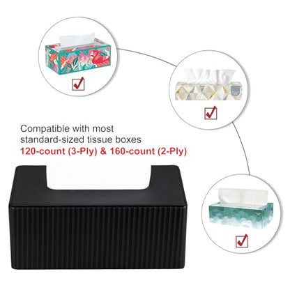 PU Leather Tissue Box Cover Rectangular Tissue Box Holder with Magnetic Bottom, Napkin & Facial Tissue Holder Dispenser for Home, Office for Standard 120-count/160-count (2-Ply) Black Stripe - color: Black Stripe