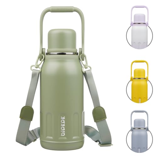 BJPKPK Stainless Steel Insulated Bottle with Handle & Strap, 40oz | Leak-proof vacuum insulation keeps drinks cold/hot for hours. BPA-free, dishwasher safe. Includes handle & strap. Army Green. - color: Army Green, size: 40 Ounces