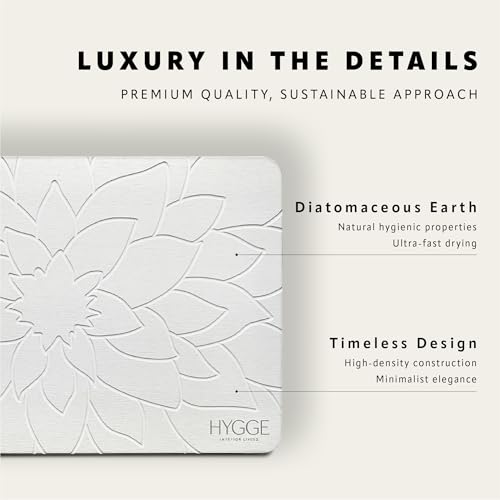Diatomaceous Earth Stone Bath Mat - Ivory Bloom | Modern Fast Dry Bathroom Floor Shower Mat, Quick Drying Premium Luxury Diatomite Spa Stone Gift, Non-Slip Base, 23.6" x 15.4" - color: Ivory Bloom