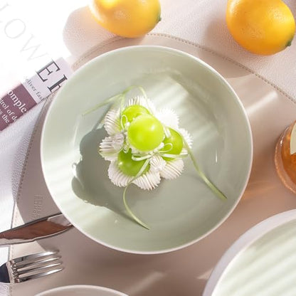 Anveena 8-inch Ceramic Salad Plate Set, Mint Green Flatware, 6-piece | Microwave, oven, and dishwasher safe, scratch-resistant and wear-resistant - color: cream green, size: 8inch