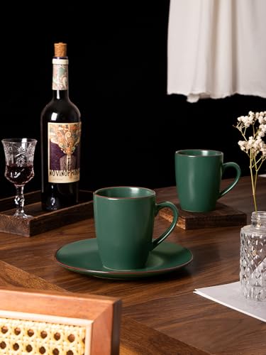 famiware Venus Coffee Mugs Set of 8, 13 oz Ceramic Stoneware Mug Cup Set | Coffee Mug with Handle for Tea, Latte, Cappuccino, Cocoa, Milk, Microwave and Dishwasher Safe, Dark Green - color: Dark Green, size: 8pcs
