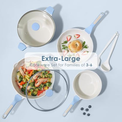 SENSARTE Nonstick Ceramic Cookware Set Large 13-Piece, Healthy Pots and Pans Set Dishwasher Safe, Non-toxic Kitchen Cooking Set with Stay-Cool Handles, Induction Compatible, PFAS Free, Blue - color: Light Blue