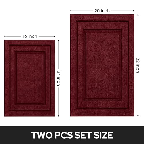 HOMEIDEAS Bathroom Rugs Sets 2 Piece, Super Soft and Absorbent Non Slip Microfiber Machine Washable Bath Mat Set (20" x 32" + 16" x 24", Burgundy Red) - color: Loop- Burgundy Red, size: 1'4" x 2'8" (16"x24"+20"x32")