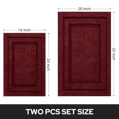 HOMEIDEAS Bathroom Rugs Sets 2 Piece, Super Soft and Absorbent Non Slip Microfiber Machine Washable Bath Mat Set (20" x 32" + 16" x 24", Burgundy Red) - color: Loop- Burgundy Red, size: 1'4" x 2'8" (16"x24"+20"x32")
