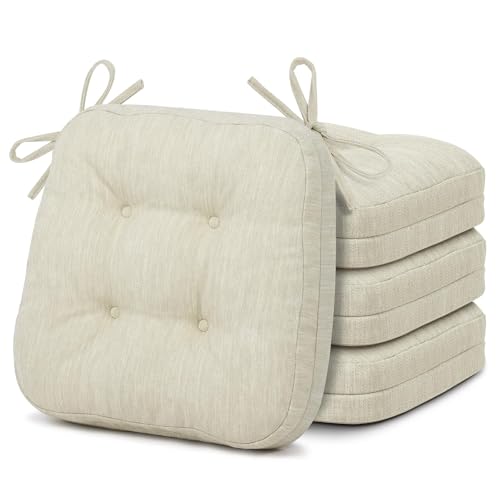 Shinnwa Dining Chair Cushions Set of 4, Dual-Layer Memory Foam Kitchen Chair Cushions, Patented Design Seat Pads with Ties, 16.5 x 16.5 x 3.5in, 4 Pack, Ivory - color: Ivory, size: 4 Count (Pack of 1)