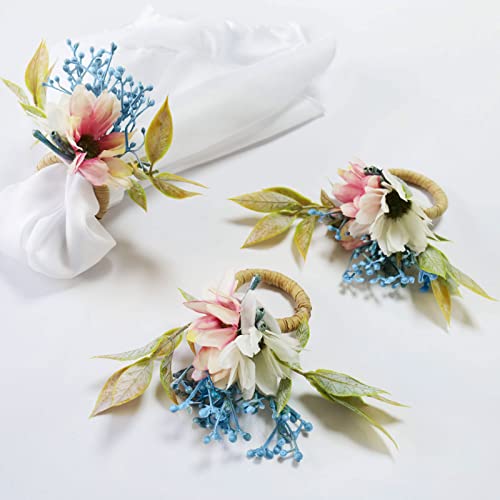 Sunflower Napkin Rings Set of 4, Handmade Christmas Dinner Napkin Holder, Handcrafts Plant Decor for Weddings, Table Setting, Outdoor Parties (New Sunflower) - style: Natural-inspired