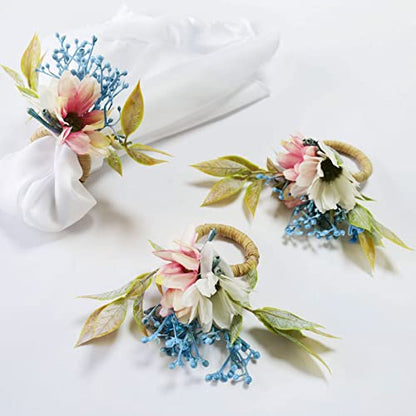 Sunflower Napkin Rings Set of 4, Handmade Christmas Dinner Napkin Holder, Handcrafts Plant Decor for Weddings, Table Setting, Outdoor Parties (New Sunflower) - style: Natural-inspired