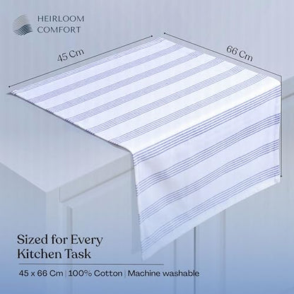 Indigo Blue Stripe Kitchen Towels, 3 Pack, 100% Cotton, Super Absorbent and Quick Dry, Multi Pin Striped Towel Set, Durable Dish Cloths for Kitchen Use, Cleaning & Drying Dishes - color: Indigo Blue, style: 3 Pack