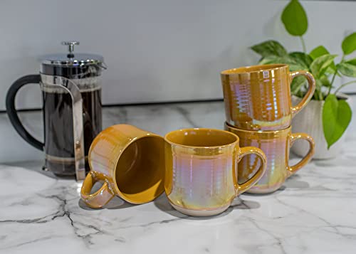 Elanze Designs Glossy Reactive Glaze Large 17 Fluid Ounce Everyday Kitchen Food Grade Ceramic Stoneware Coffee Mug Cup with Comfort Curved Handles, Set of 4, Gold Tone - color: Gold Tone