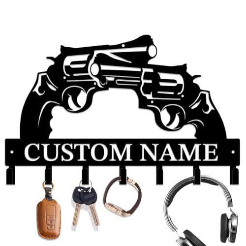 Personalized Gun Theme Metal Wall Keys Hooks Decor,Custom holder-G | Casebrick Men Cave Gift,Shooting Range,Clothes Hooks coat racks,Decorations for home door Entrance Hallway Bedroom Hats - color: Style G