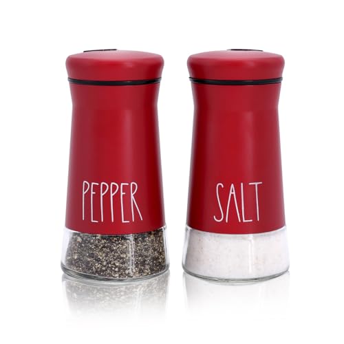 Red Salt and Pepper Shakers with Adjustable Pour Holes, Refillable Salt Shaker by Aelga, Ideal for Himalayan, Kosher, Black and White Pepper, Red Kitchen Accessories - color: Red