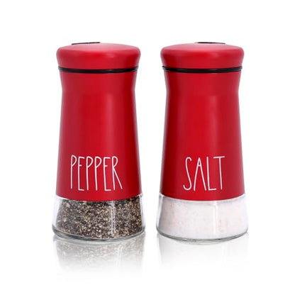 Red Salt and Pepper Shakers with Adjustable Pour Holes, Refillable Salt Shaker by Aelga, Ideal for Himalayan, Kosher, Black and White Pepper, Red Kitchen Accessories - color: Red