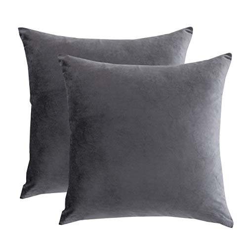 RainRoad Velvet Gray Throw Pillow Covers18x18 Inch,Set of 2 | Decorative ,Soft ,Square ,Gray Throw Pillows for Sofa Couch Bed - color: Gray-velvet, size: 18" x 18" (Pack of 2)