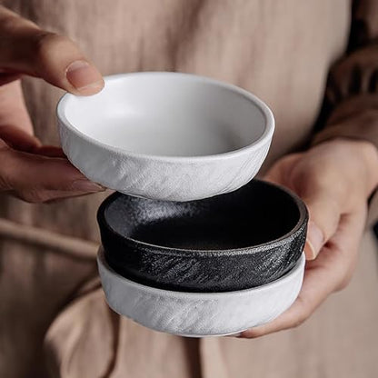 AOSIFIEL Ceramic Dinnerware set with Mugs for 4, 20 pcs, Dish set for 4, Porcelain Plates and Bowls Sets, Black Dishware Sets Stoneware Dinner Plates Sets Platos de Cocina Vajilla - color: Black Rock-Textured with Mug（20pcs）