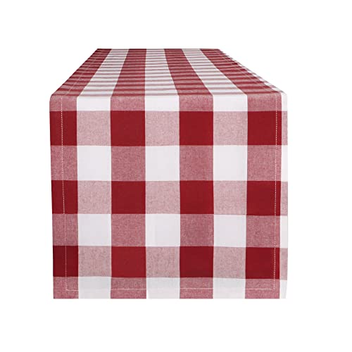 Buffalo Plaid Cotton Blend Table Runner, Buffalo Check Collection, Classic Farmhouse Style, 14x72 - Red and White - color: Red and White, size: 14*72inch