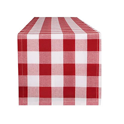 Buffalo Plaid Cotton Blend Table Runner, Buffalo Check Collection, Classic Farmhouse Style, 14x72 - Red and White - color: Red and White, size: 14*72inch