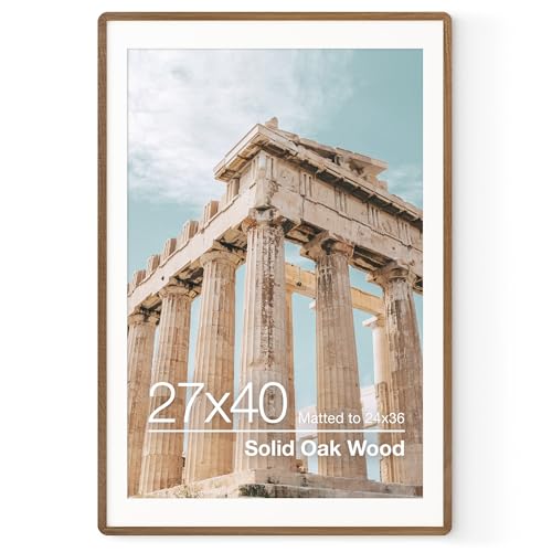 27x40 Inch Poster Frame | Solid Oak Wood 27 x 40 Picture Frame | Movie Poster Frame 27x40 With Mat For 24x36 | Tempered Glass And Hanging Hardware Included | 27x40 Picture Frame Wood | Walnut - color: Walnut, size: 27''x40''-1P