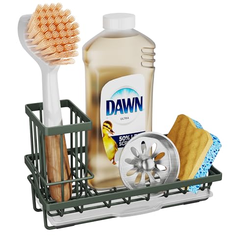 SWTYMIKI Sink Caddy Sponge Holder - Kitchen Sink Organizer with High Brush Holder for Countertop to Hold Dish Soaps and Sponges, Stainless Steel, Green - color: Green, size: Medium