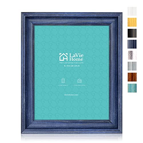 8x10 Picture Frames (3 Pack, Blue Wood Grain) Rustic Photo Frame Set with Tempered glass for Wall Mount & Table Top Display - color: Blue, size: 8x10