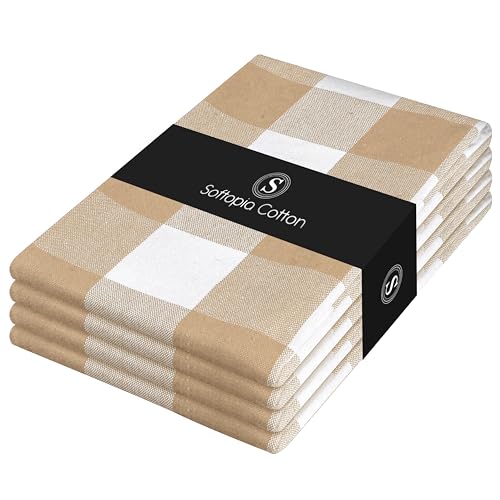 Buffalo Check 4 Pack Kitchen Towels, 16x26 Inches, Classic Farmhouse Plaid Dish Towel, 100% Cotton, Absorbent, Washable for Drying Dishes, Cleaning, Everyday Kitchen Use, Beige White - color: Beige, size: 16 X 26 - 4 Pack