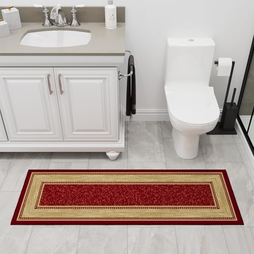 Ottomanson 2x5 Kitchen Rug Runner – Non-Slip Entryway Rug - color: Border Red, size: 1'8" x 4'5" (Runner)