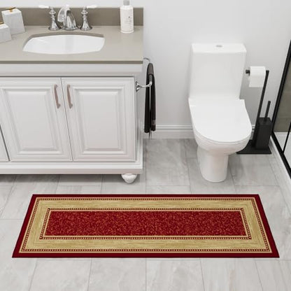 Ottomanson 2x5 Kitchen Rug Runner – Non-Slip Entryway Rug - color: Border Red, size: 1'8" x 4'5" (Runner)