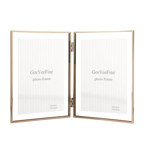 Gold 5x7''Double Floating Frame,For Photo Sizes(3.5x5'' & 4x6''),4X6''Metal Beaded Edge Frames Adjustable Tabletop/Shelf Photo Frame,for Wedding,Thanksgiving,Christmas - color: Gold, size: 5x7''For 4x6''Double