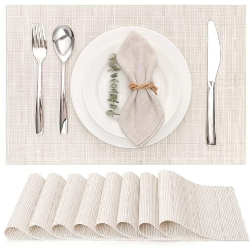 Myir JUN Placemats Set of 8 Kitchen and Dining Table Placemats | Vinyl Placemats Place Mats Indoor/Outdoor Set of 8 Washable Table Mats Non-Slip Place mats for Dining Table, Off White - color: B-off White, size: Set of 8